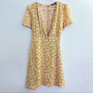 Lulu’s Yellow Floral Deep V-neck Dress